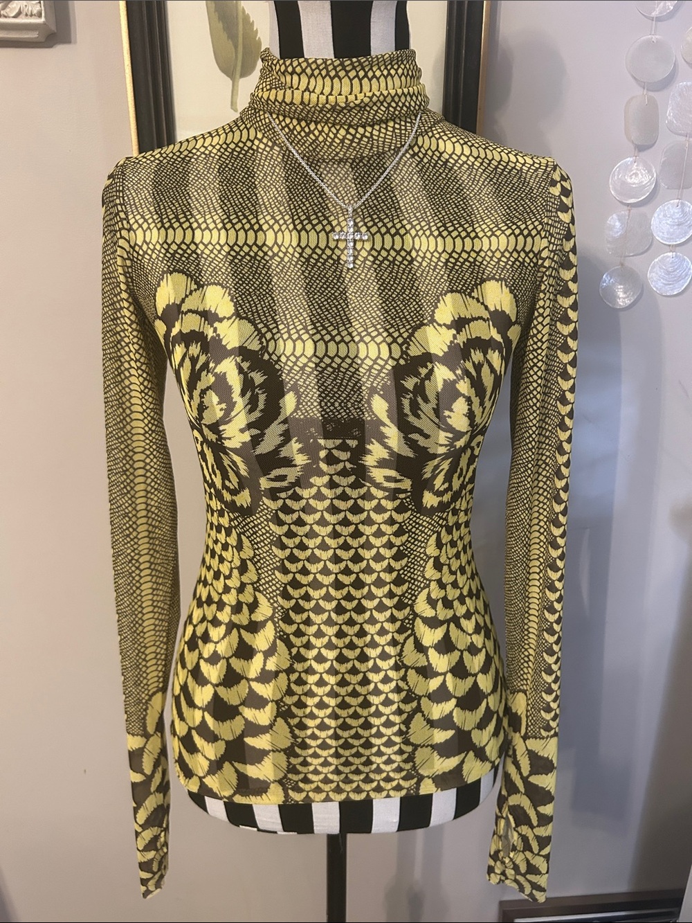 AFRM Long Sleeve Mesh Top in Yellow and Black